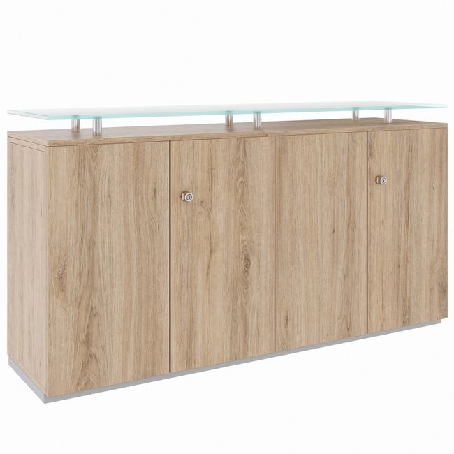 PRO Sideboard | 2 OH, 1600 x 860 mm, mit Glasplatte, Natureiche