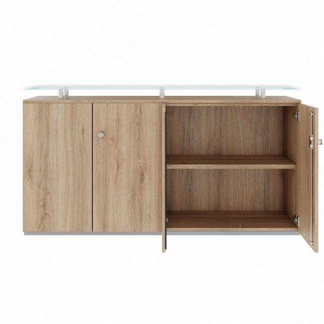PRO Sideboard | 2 OH, 1600 x 860 mm, mit Glasplatte, Natureiche