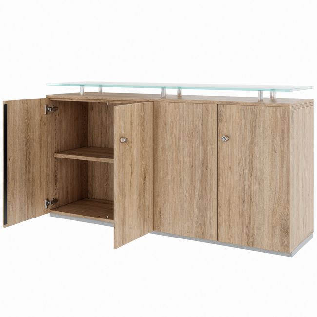 PRO Sideboard | 2 OH, 1600 x 860 mm, mit Glasplatte, Natureiche