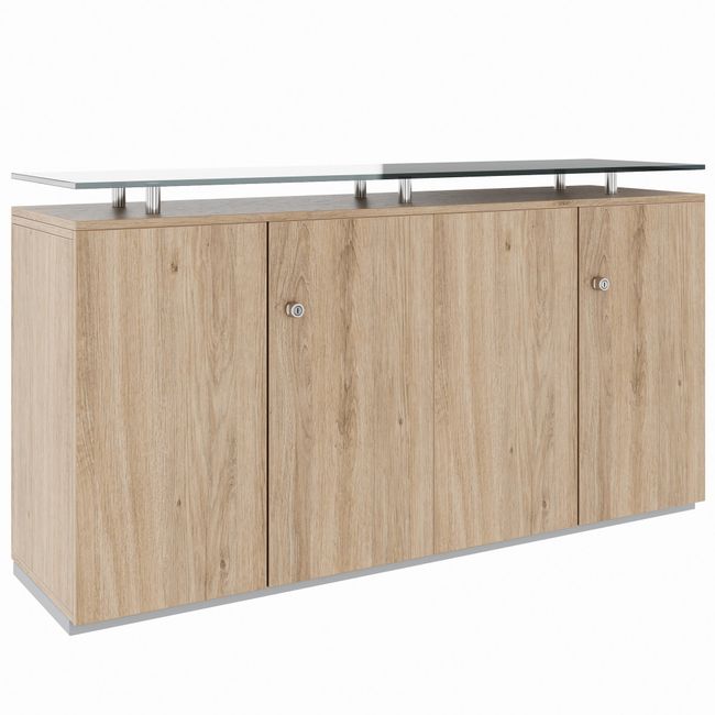 PRO Sideboard | 2 OH, 1600 x 860 mm, mit Glasplatte, Natureiche