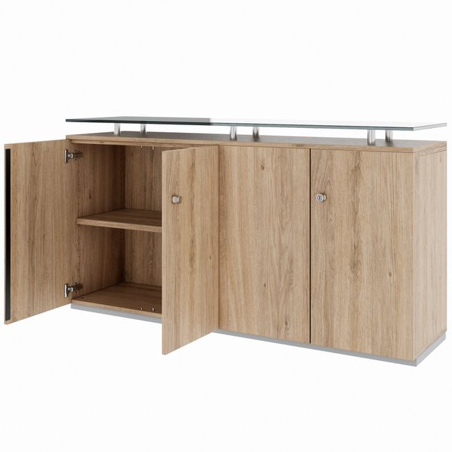 PRO Sideboard | 2 OH, 1600 x 860 mm, mit Glasplatte, Natureiche