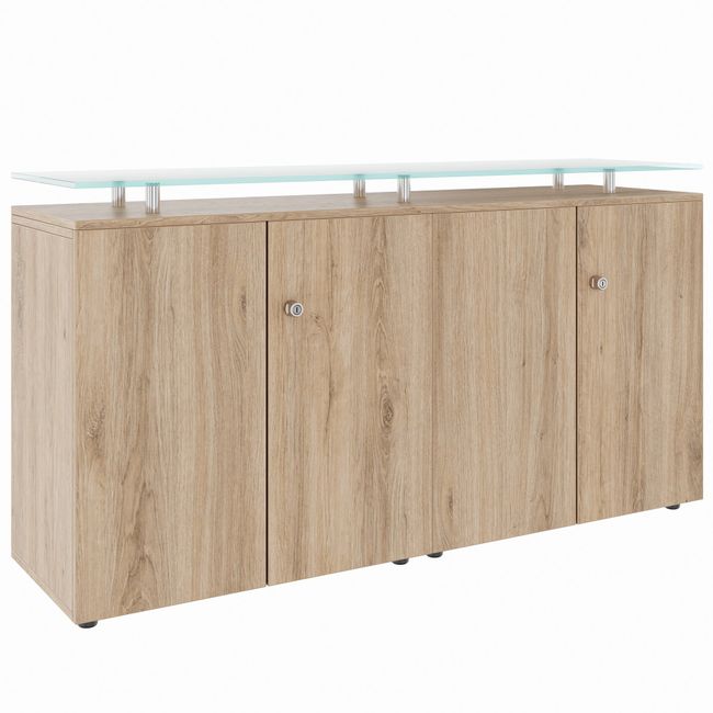 PRO Sideboard | 2 OH, 1600 x 860 mm, mit Glasplatte, Natureiche