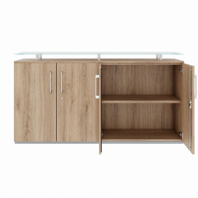 PRO Sideboard | 2 OH, 1600 x 860 mm, mit Glasplatte, Natureiche
