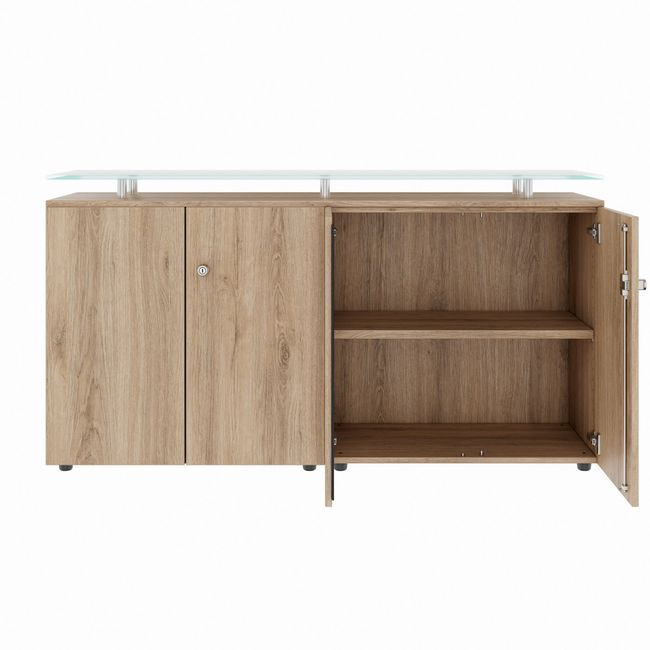 PRO Sideboard | 2 OH, 1600 x 860 mm, mit Glasplatte, Natureiche