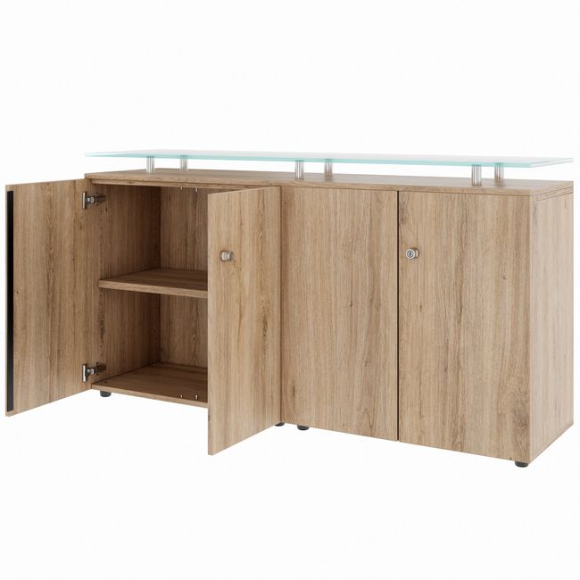 PRO Sideboard | 2 OH, 1600 x 860 mm, mit Glasplatte, Natureiche