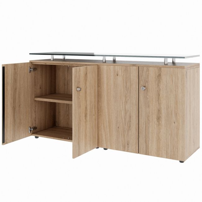 PRO Sideboard | 2 OH, 1600 x 860 mm, mit Glasplatte, Natureiche