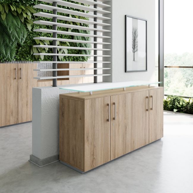PRO Sideboard | 2 OH, 1600 x 860 mm, mit Glasplatte, Natureiche