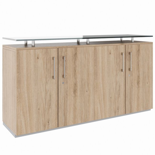PRO Sideboard | 2 OH, 1600 x 860 mm, mit Glasplatte, Natureiche