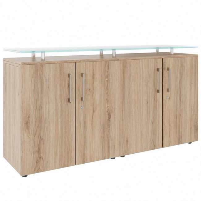 PRO Sideboard | 2 OH, 1600 x 860 mm, mit Glasplatte, Natureiche