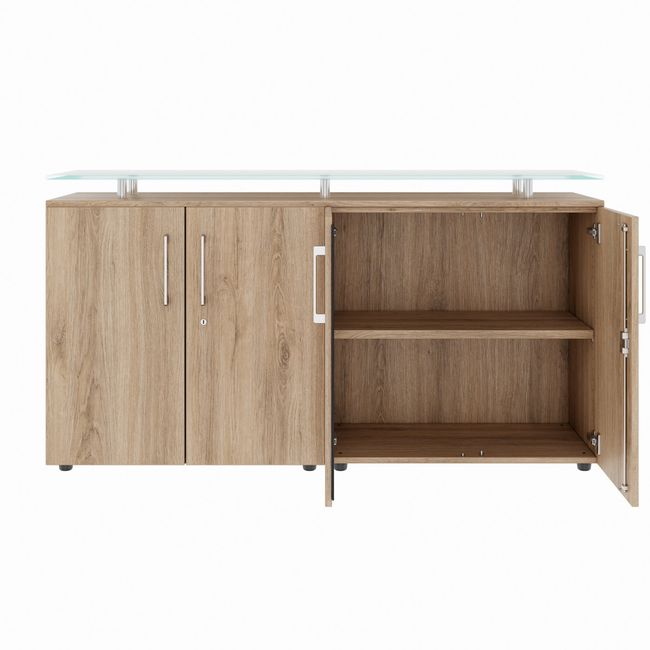 PRO Sideboard | 2 OH, 1600 x 860 mm, mit Glasplatte, Natureiche