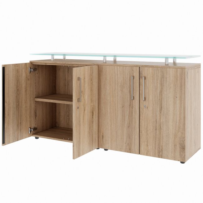 PRO Sideboard | 2 OH, 1600 x 860 mm, mit Glasplatte, Natureiche