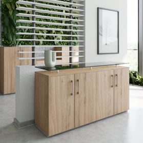 PRO Sideboard | 2 OH, 1600 x 860 mm, mit Glasplatte, Natureiche