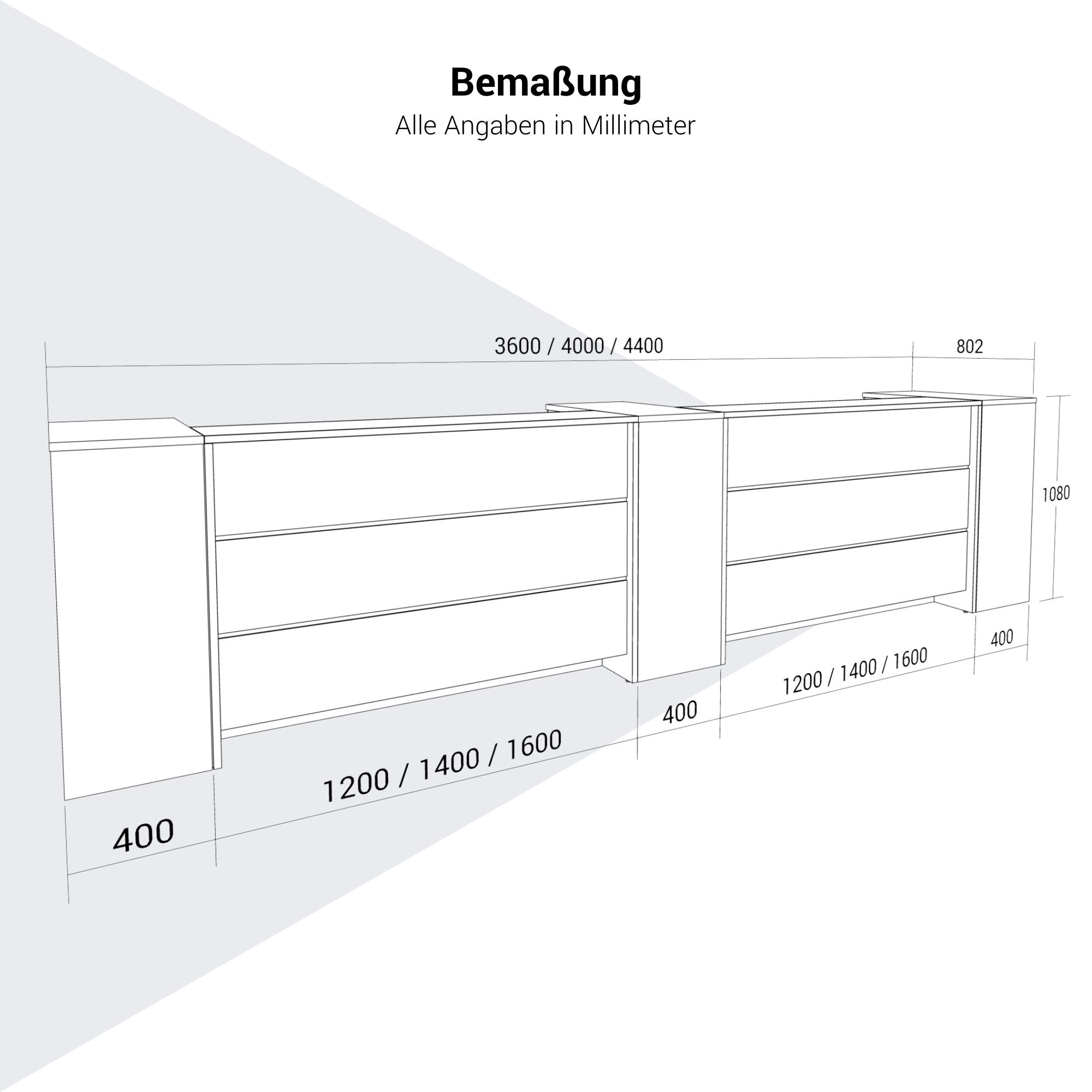 NOVUM Empfangstheke | 3600 - 4400 mm, Multicolor-LED-Beleuchtung, Bernsteineiche - 10 Main Image