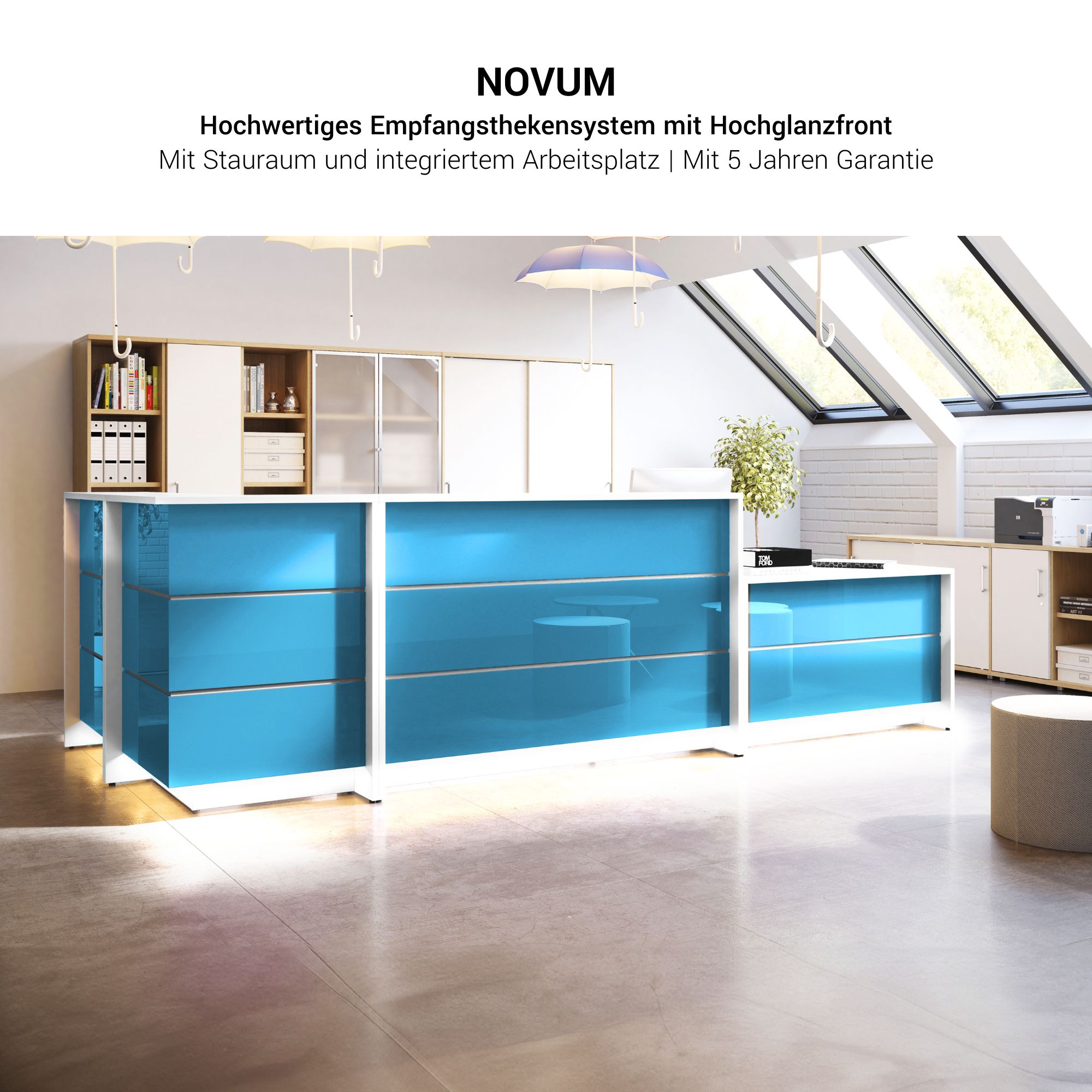 NOVUM Empfangstheke | 5200 - 6000 mm, Multicolor-LED-Beleuchtung, Anthrazit - 3 Main Image