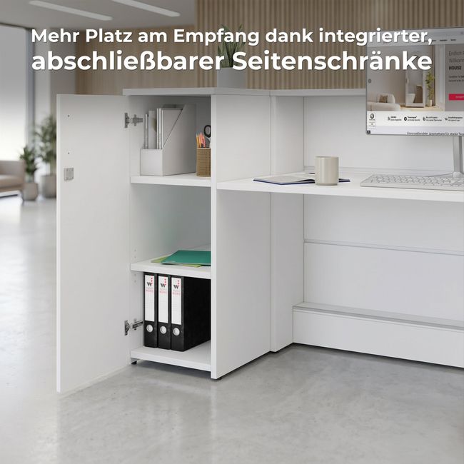 NOVUM Empfangstheke | 5200 - 6000 mm, Multicolor-LED-Beleuchtung, Anthrazit