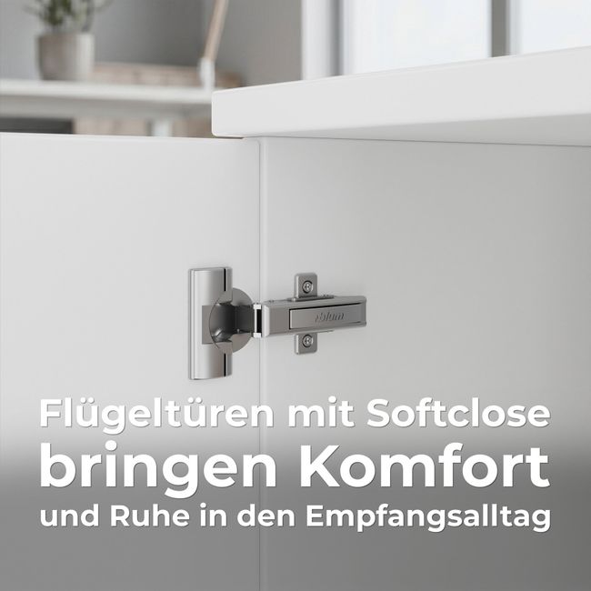 NOVUM Empfangstheke |   Ecktheke, Multicolor-LED-Beleuchtung, Bernsteineiche