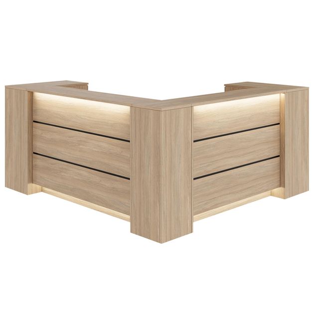 NOVUM Empfangstheke | Ecktheke, Multicolor-LED-Beleuchtung, Bernsteineiche NOVUM Empfangstheke | Ecktheke, Multicolor-LED-Beleuchtung, Bernsteineiche