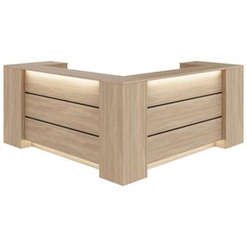 NOVUM Empfangstheke | Ecktheke, Multicolor-LED-Beleuchtung, Bernsteineiche