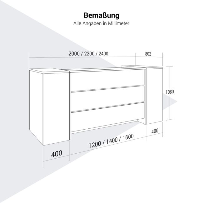 NOVUM Empfangstheke | 2000 - 2400 mm, Multicolor-LED-Beleuchtung, Anthrazit