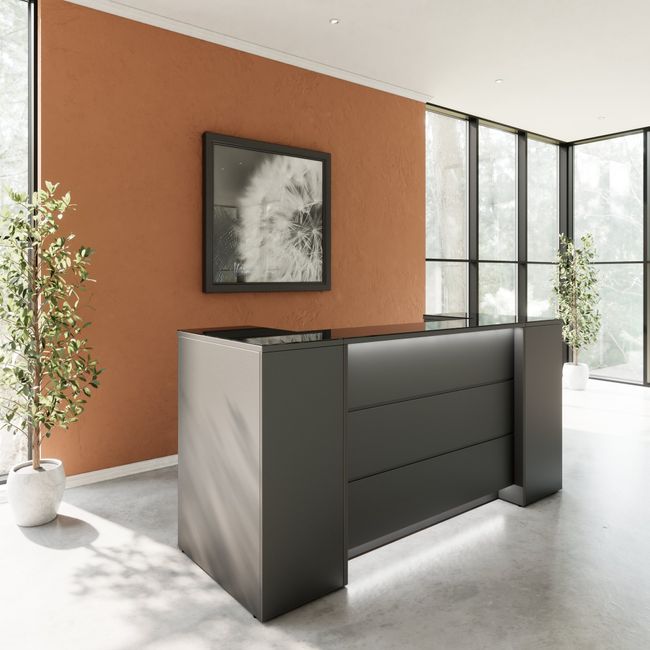 NOVUM Empfangstheke | 2000 - 2400 mm, Multicolor-LED-Beleuchtung, Anthrazit NOVUM Empfangstheke | 2000 - 2400 mm, Multicolor-LED-Beleuchtung, Anthrazit