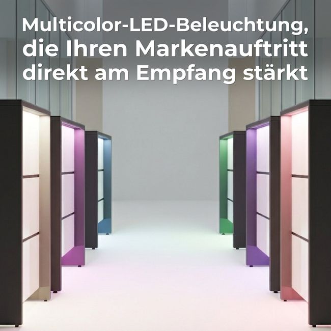 NOVUM Empfangstheke | 2000 - 2400 mm, Multicolor-LED-Beleuchtung, Bernsteineiche