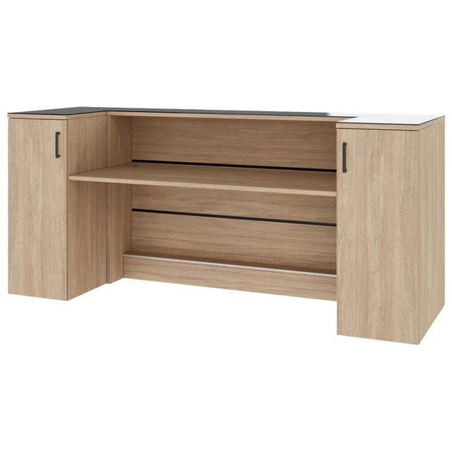 NOVUM Empfangstheke | 2000 - 2400 mm, Multicolor-LED-Beleuchtung, Bernsteineiche