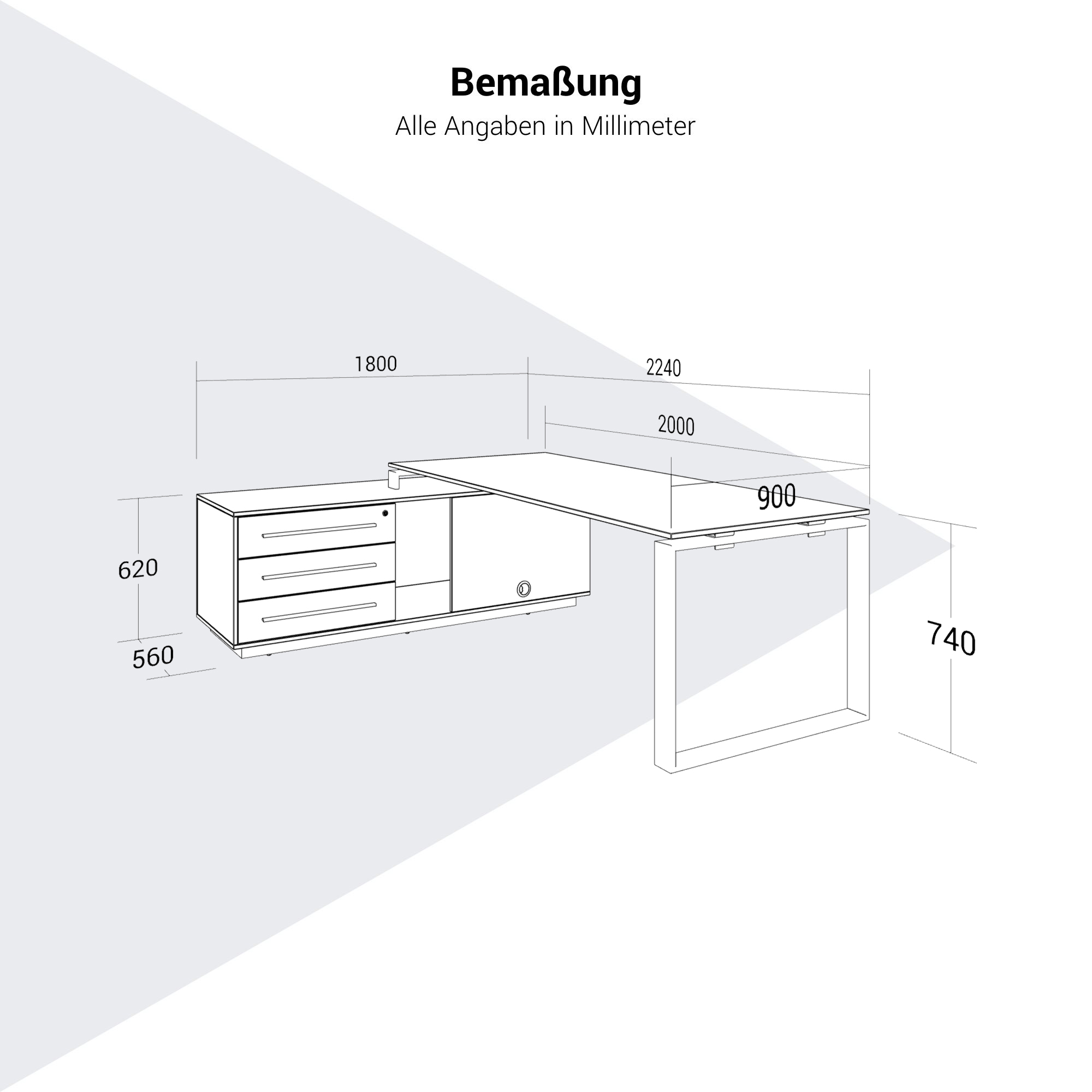 ART Chefschreibtisch | 2240 x 1800 mm, Integriertes Lowboard, Dunkelgrau - 12 Main Image