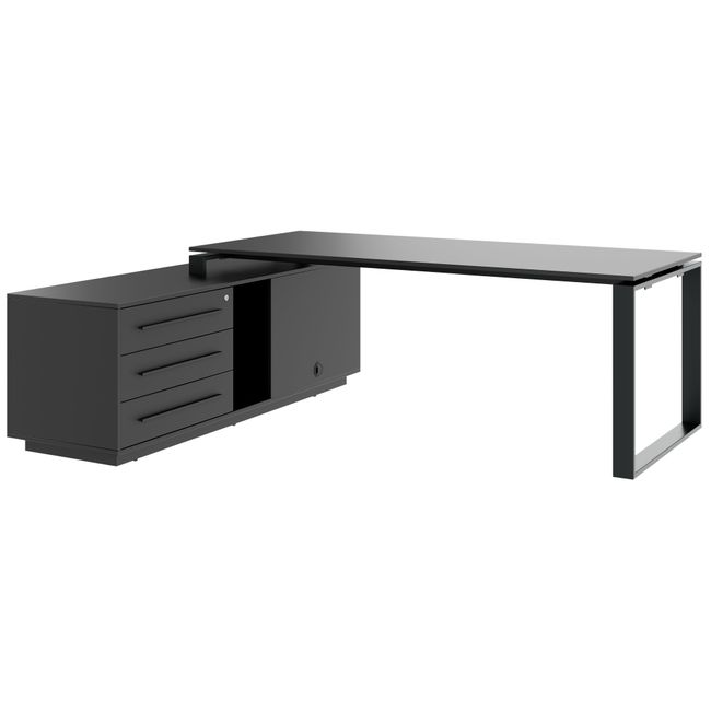 ART Chefschreibtisch | 2240 x 1800 mm, Integriertes Lowboard, Dunkelgrau