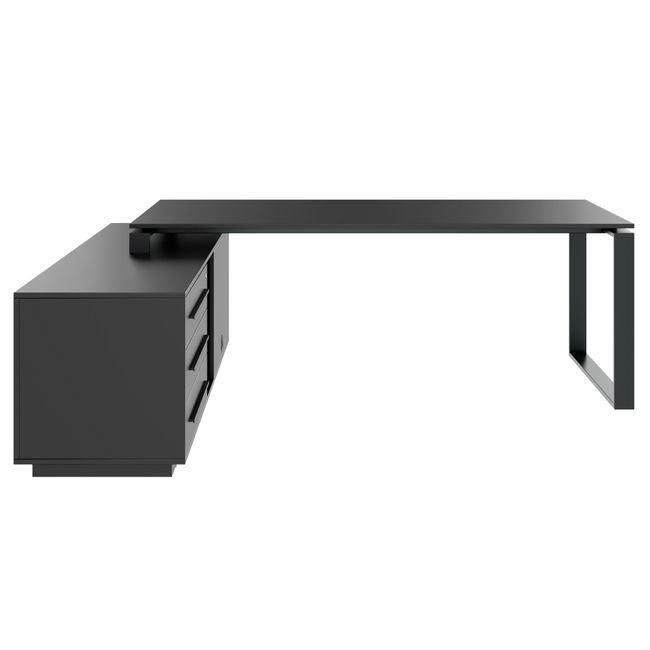 ART Chefschreibtisch | 2240 x 1800 mm, Integriertes Lowboard, Dunkelgrau