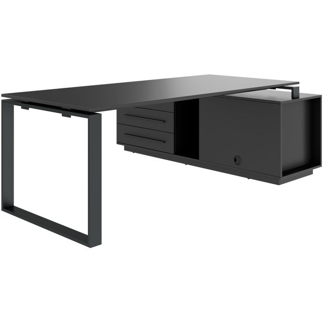 ART Chefschreibtisch | 2240 x 1800 mm, Integriertes Lowboard, Dunkelgrau