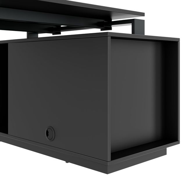 ART Chefschreibtisch | 2240 x 1800 mm, Integriertes Lowboard, Dunkelgrau