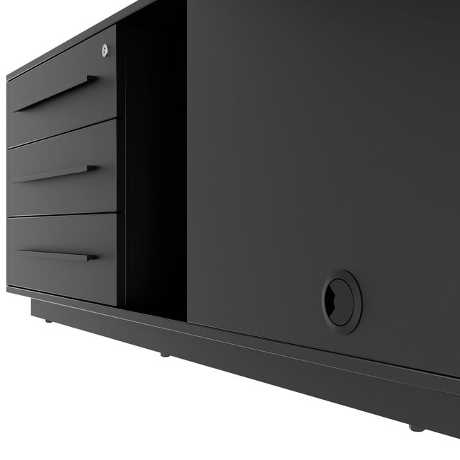 ART Chefschreibtisch | 2240 x 1800 mm, Integriertes Lowboard, Dunkelgrau