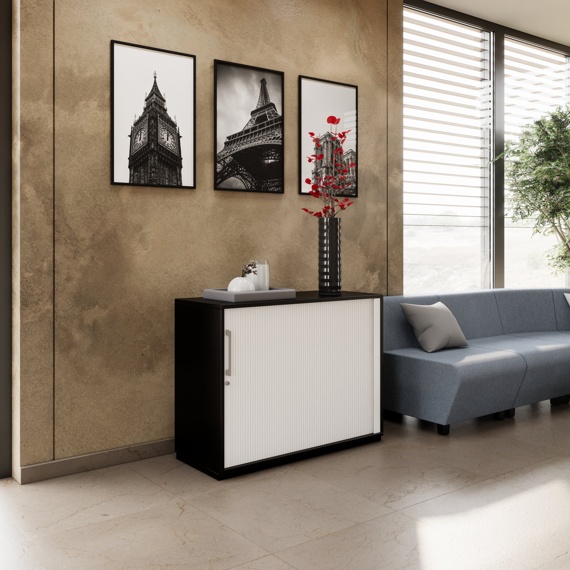 PRO Querrollladenschrank | 2 OH, 800 - 1600 x 770 mm, verleimter Korpus, Schwarz - 13 Main Image