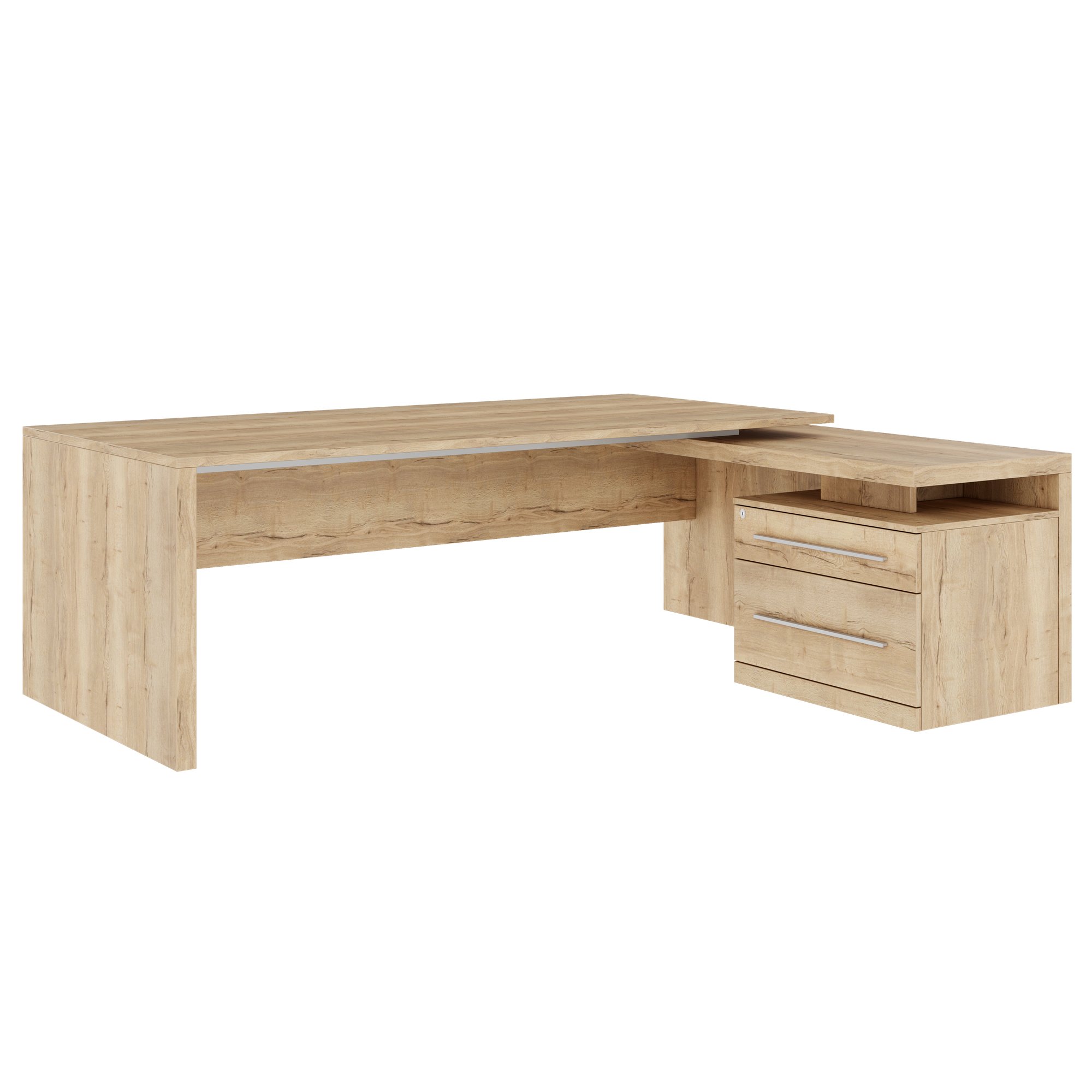 STRATEGO Chefschreibtisch | 2300 x 1720 mm, Integriertes Lowboard, Wildeiche - 1 Main Image