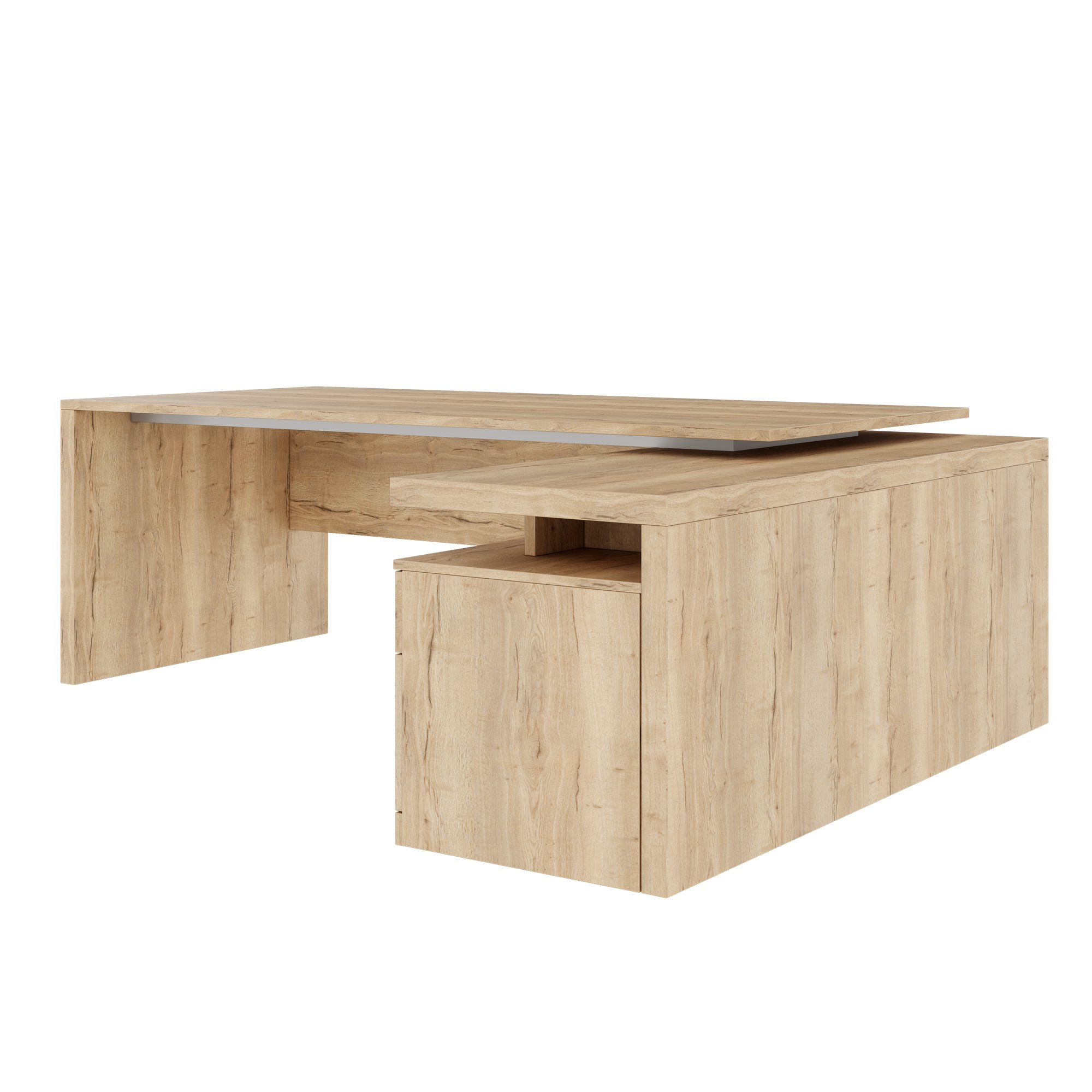 STRATEGO Chefschreibtisch | 2300 x 1720 mm, Integriertes Lowboard, Wildeiche - 4 Main Image