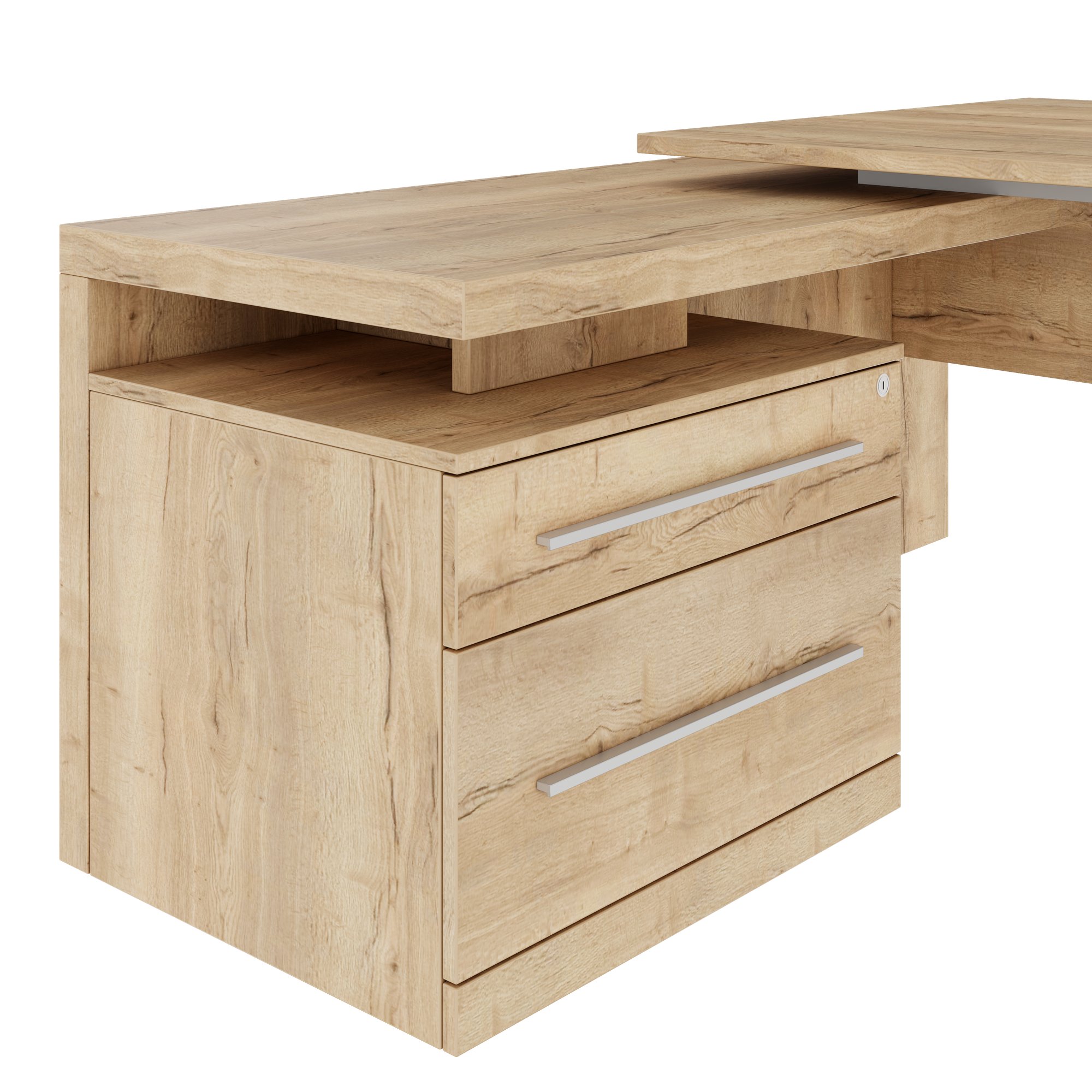 STRATEGO Chefschreibtisch | 2300 x 1720 mm, Integriertes Lowboard, Wildeiche - 6 Main Image