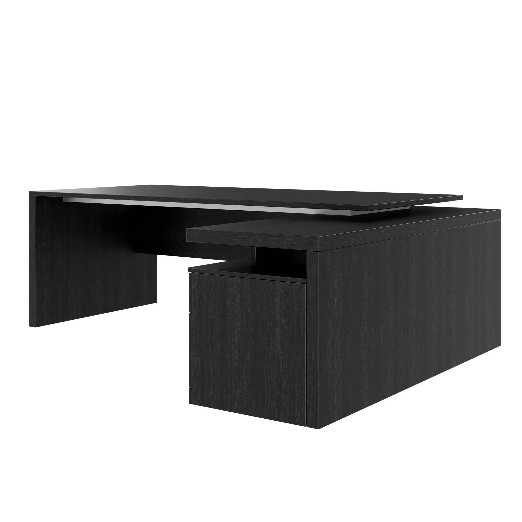 STRATEGO Chefschreibtisch | 2300 x 1720 mm, Integriertes Lowboard, Dunkle Eiche - 4 Main Image
