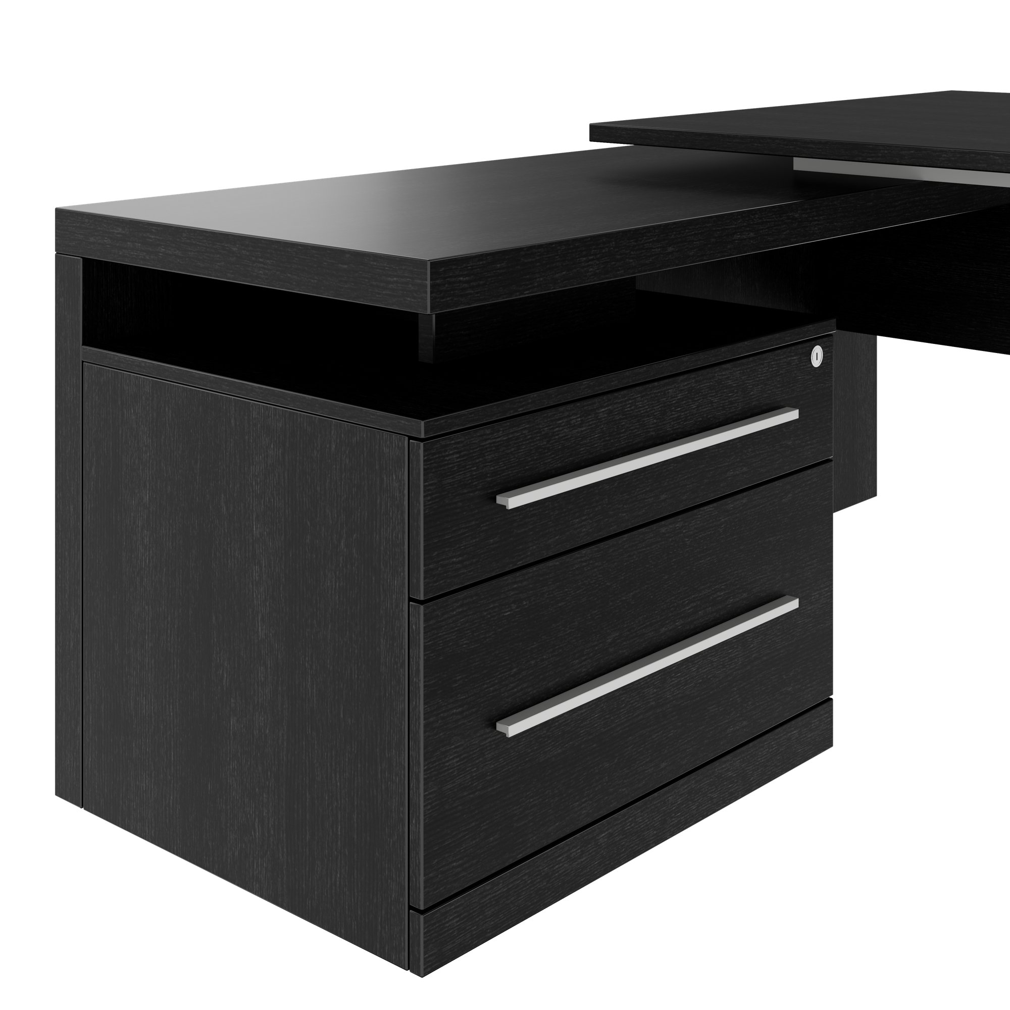 STRATEGO Chefschreibtisch | 2300 x 1720 mm, Integriertes Lowboard, Dunkle Eiche - 6 Main Image
