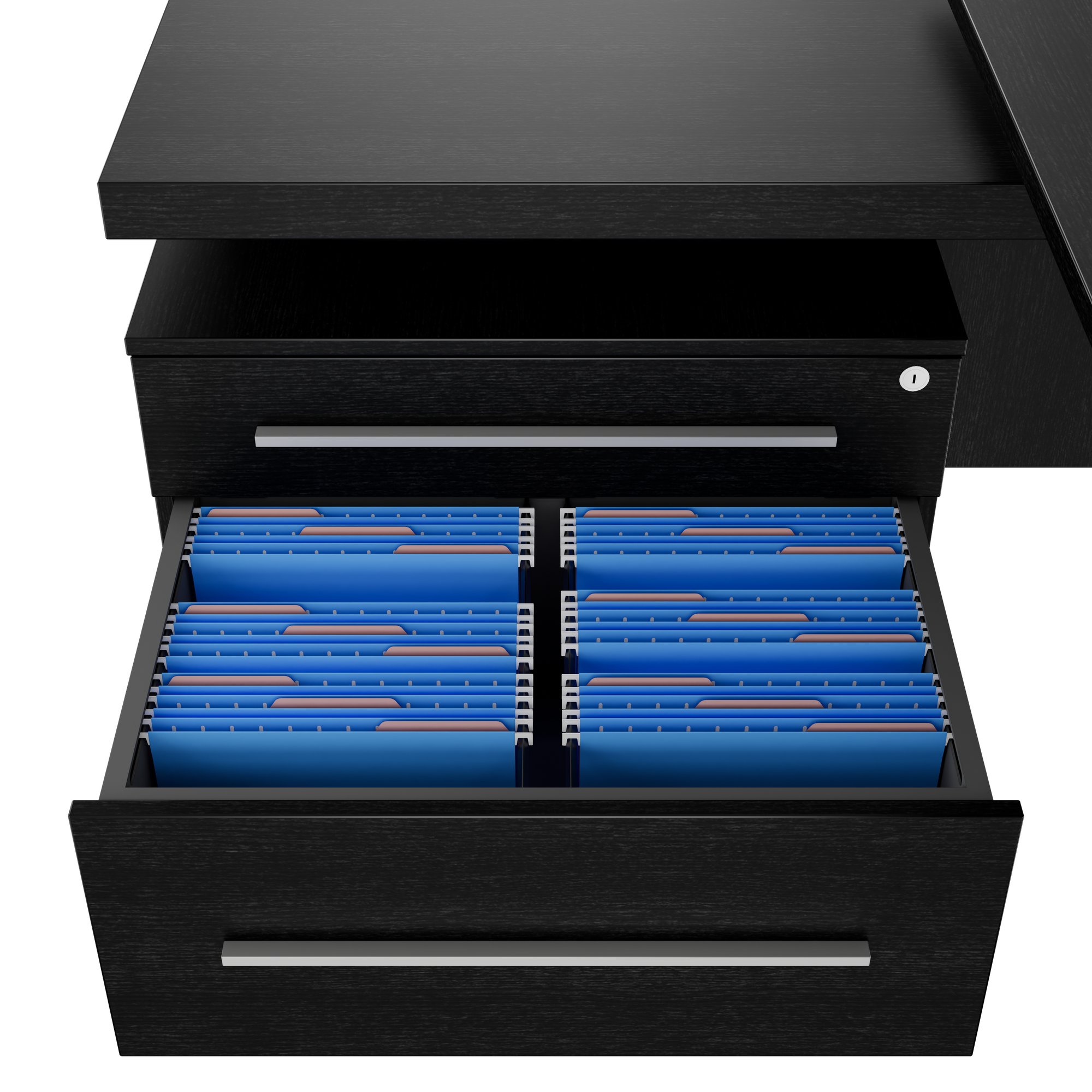 STRATEGO Chefschreibtisch | 2300 x 1720 mm, Integriertes Lowboard, Dunkle Eiche - 8 Main Image