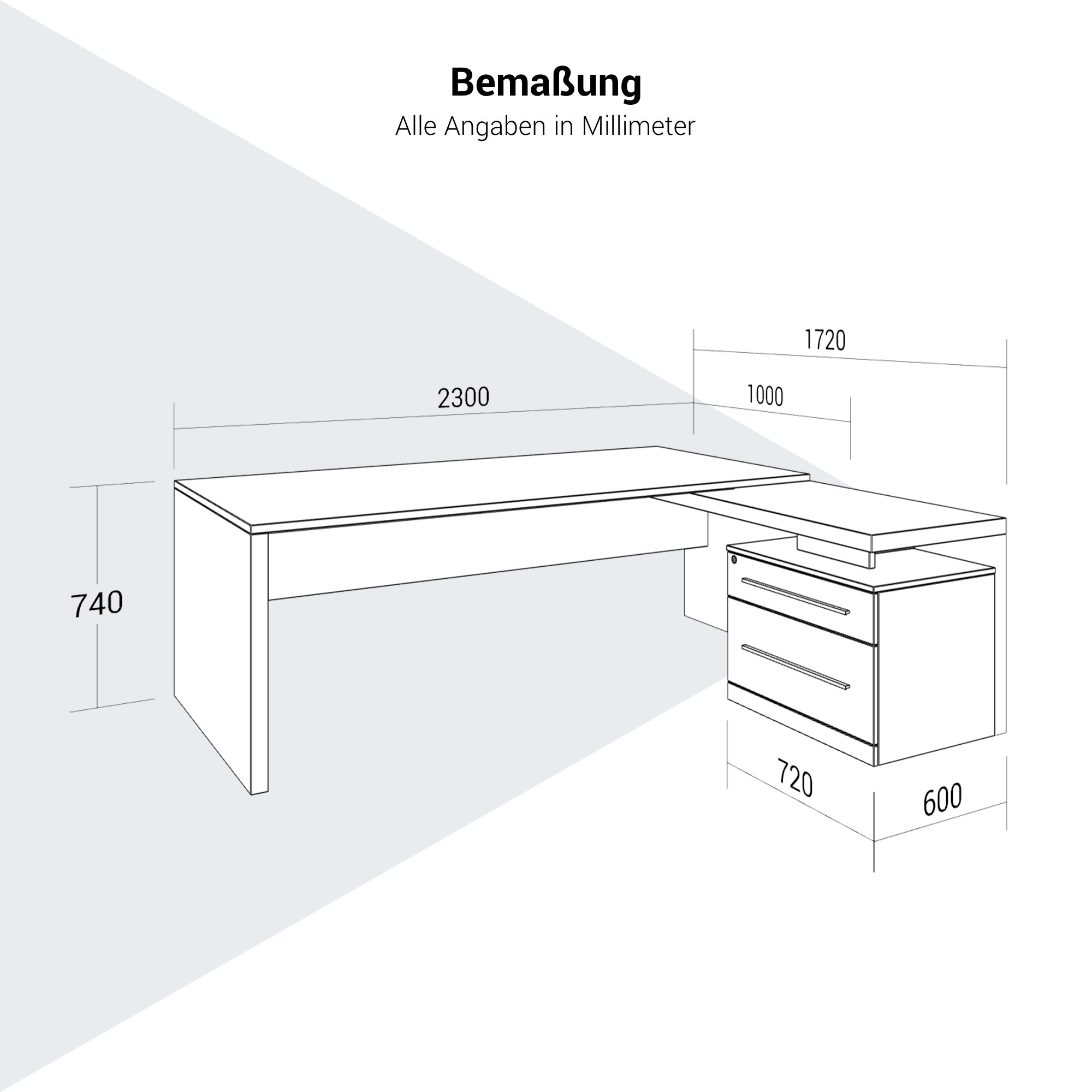 STRATEGO Chefschreibtisch | 2300 x 1720 mm, Integriertes Lowboard, Dunkle Eiche - 9 Main Image