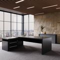 STRATEGO Chefschreibtisch | 2300 x 1720 mm, Integriertes Lowboard, Dunkle Eiche - 2 Thumbnail Image