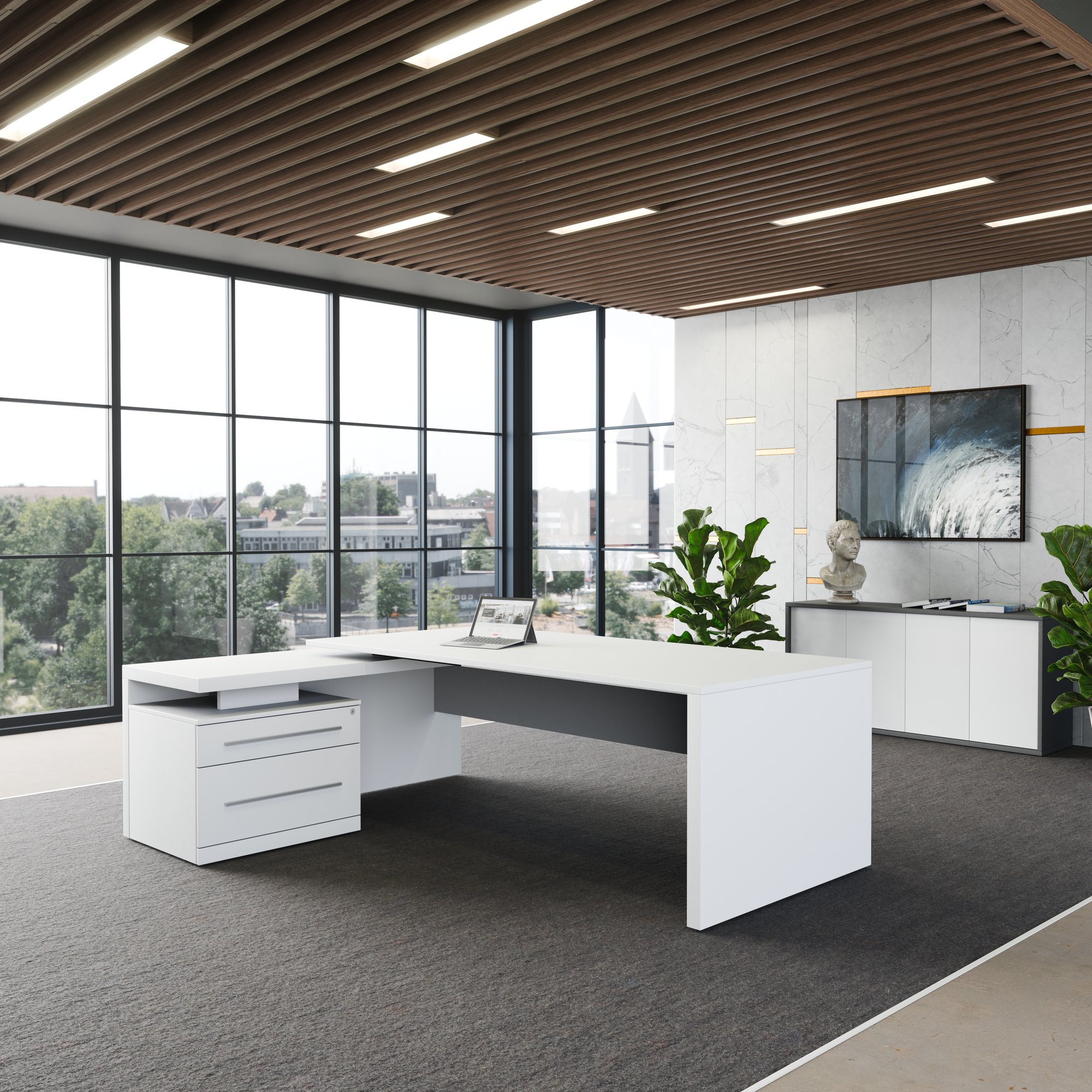 Stratego Chief Desk | 2300 x 1720 mm, basboard intégré, blanc - 1 Main Image