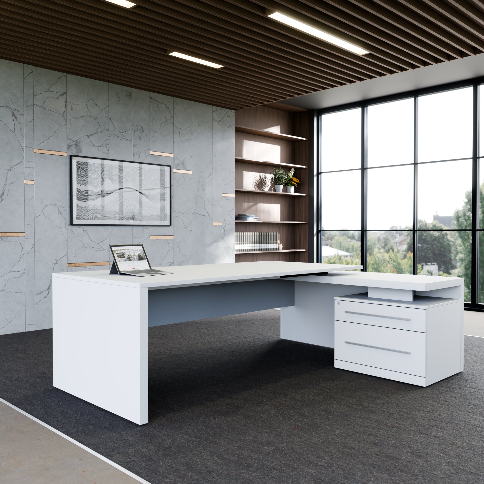 Stratego Chief Desk | 2300 x 1720 mm, basboard intégré, blanc - 2 Main Image