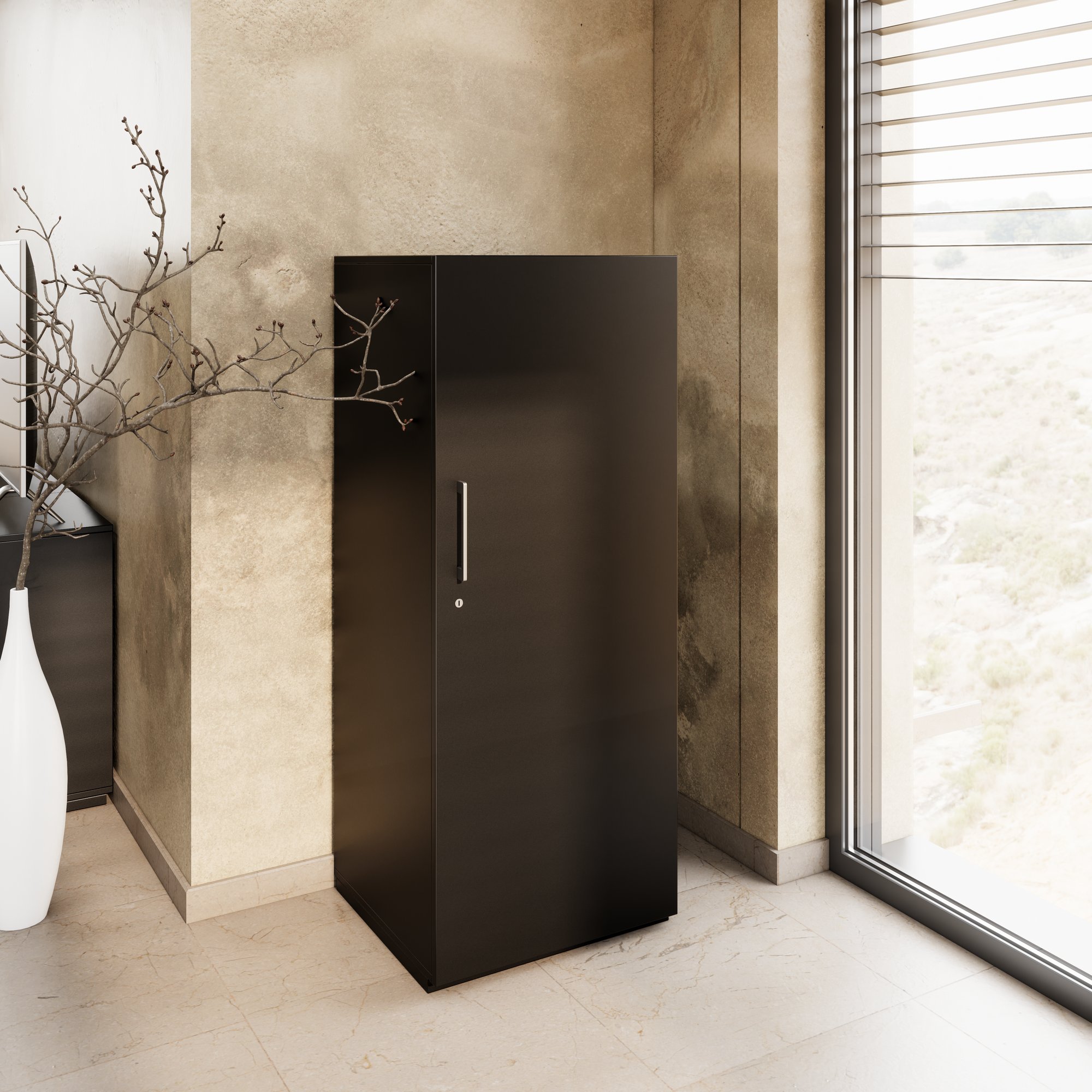 PRO Gabinetto di Cloakroom | 4 OH, 400 - 600 x 1510 mm, morbido, nero - 14 Main Image