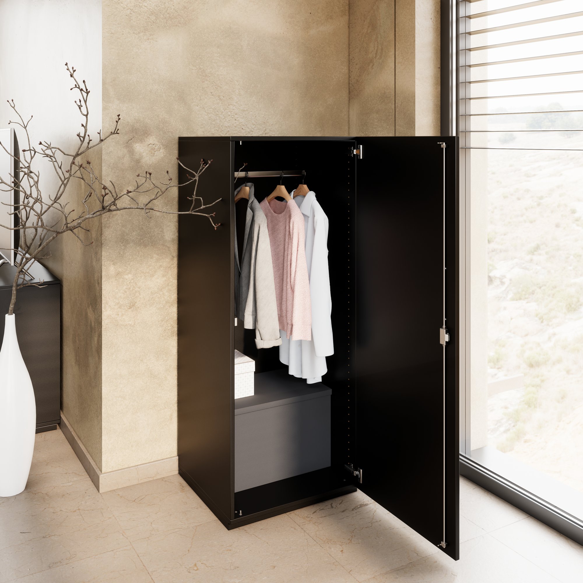 PRO Gabinetto di Cloakroom | 4 OH, 400 - 600 x 1510 mm, morbido, nero - 15 Main Image