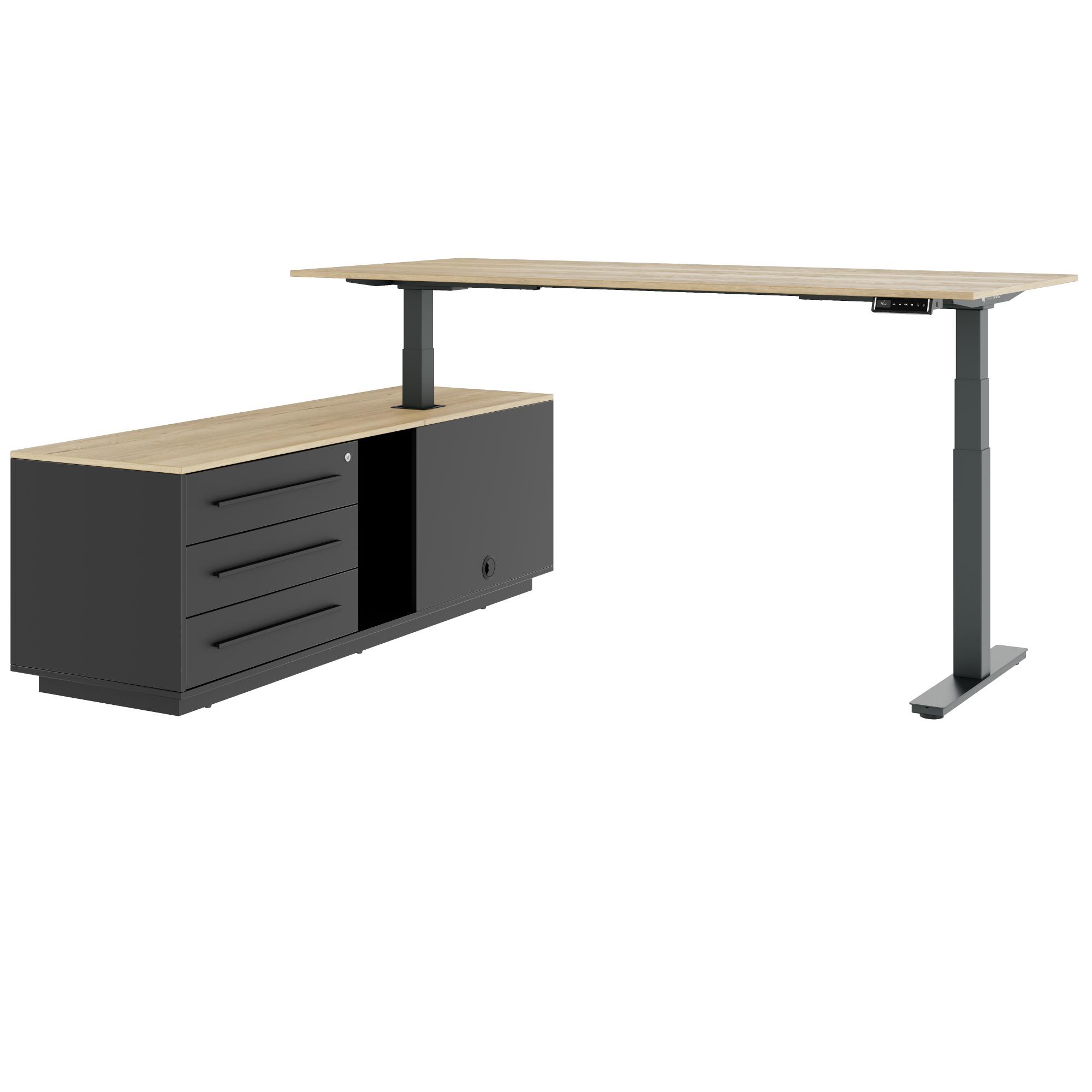 ART Chef-Schreibtisch mit Sideboard | 2130 x 1800 mm, elektrisch höhenverstellbar, Wildeiche - 1 Main Image