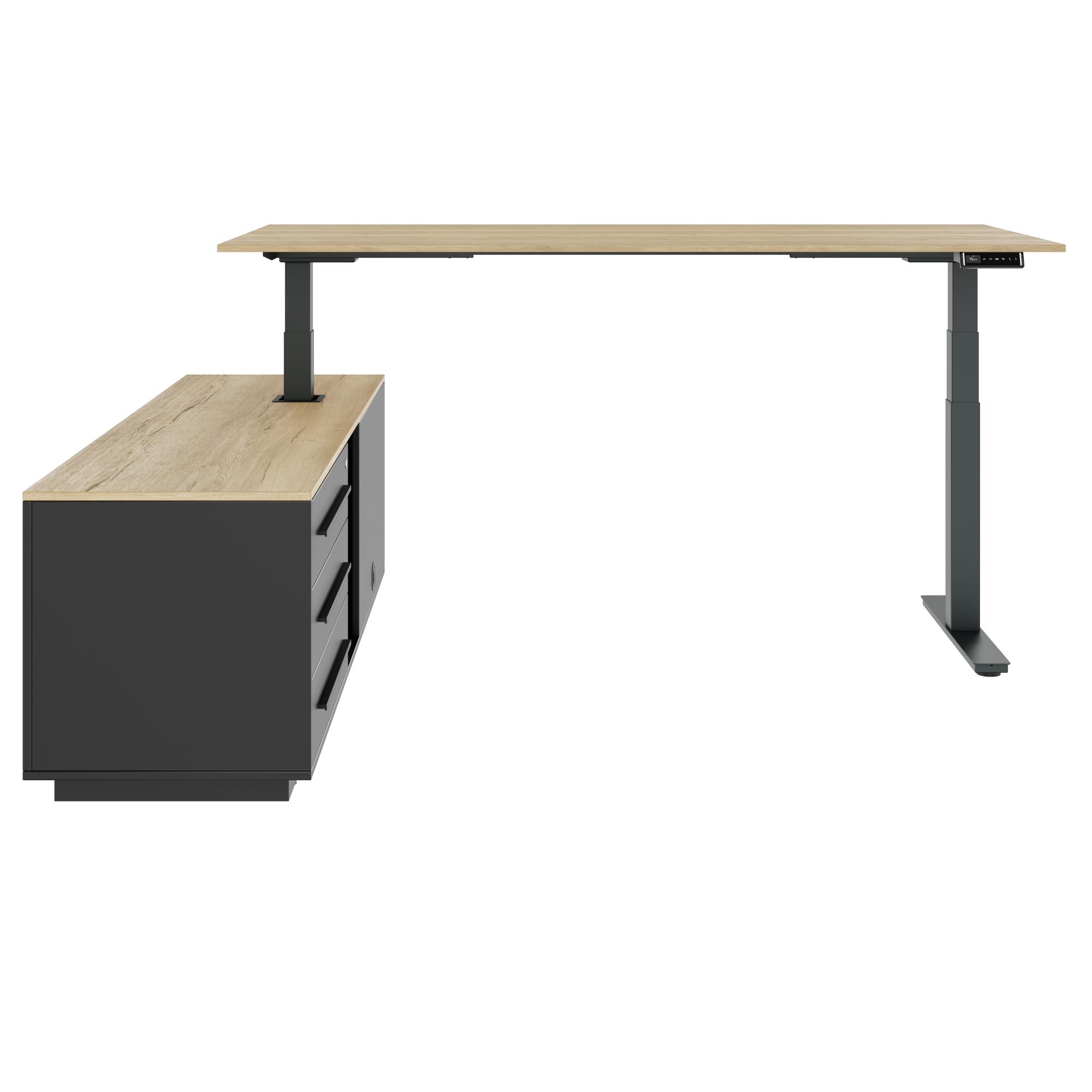 ART Chef-Schreibtisch mit Sideboard | 2130 x 1800 mm, elektrisch höhenverstellbar, Wildeiche - 5 Main Image