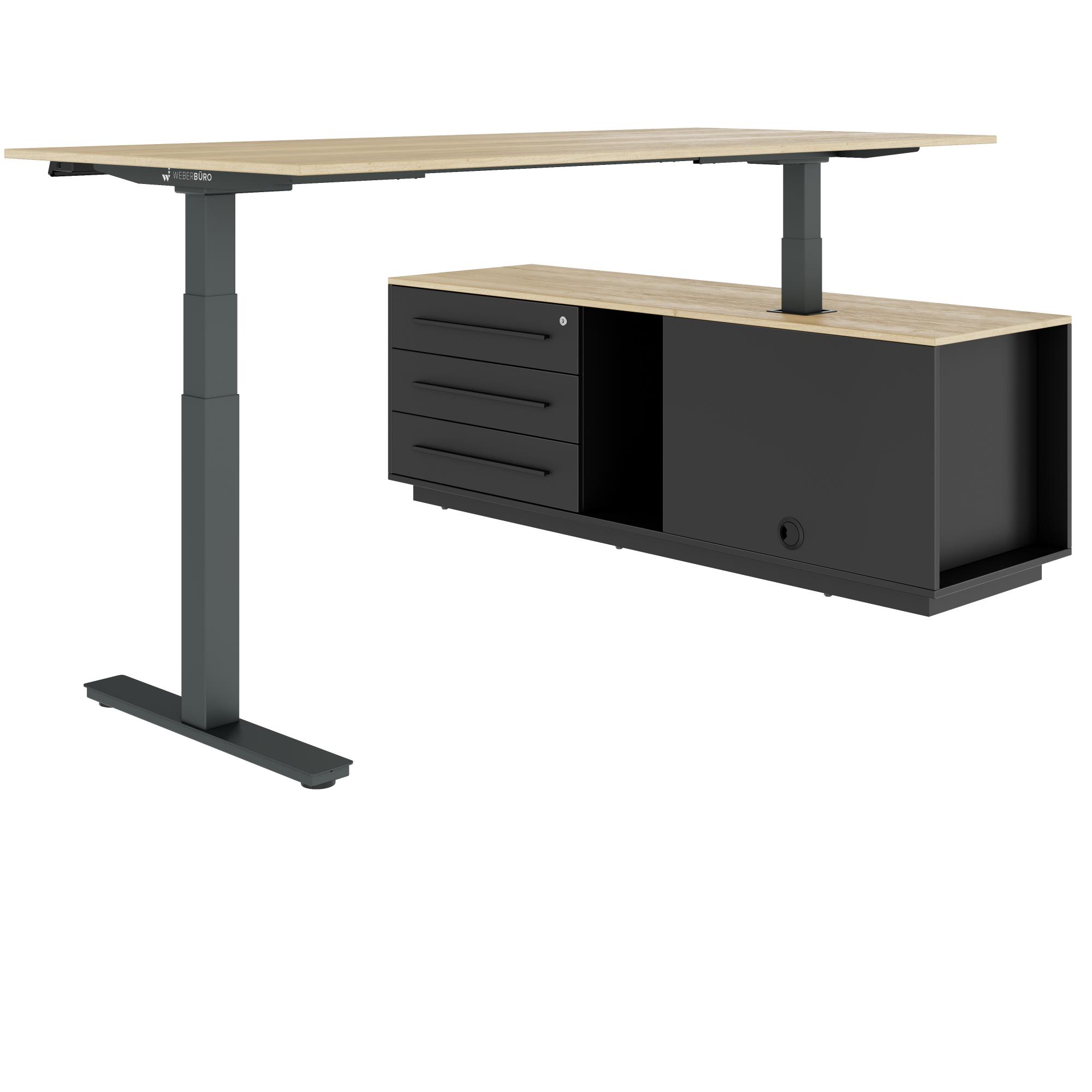 ART Chef-Schreibtisch mit Sideboard | 2130 x 1800 mm, elektrisch höhenverstellbar, Wildeiche - 9 Main Image