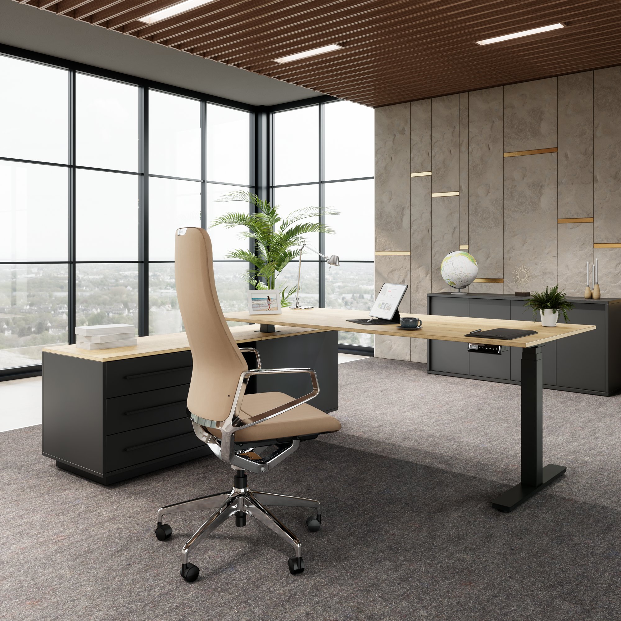 ART Chief Desk con sideboard | 2240 x 1800 mm, regolabile in altezza elettricamente, quercia selvatica - 3 Main Image