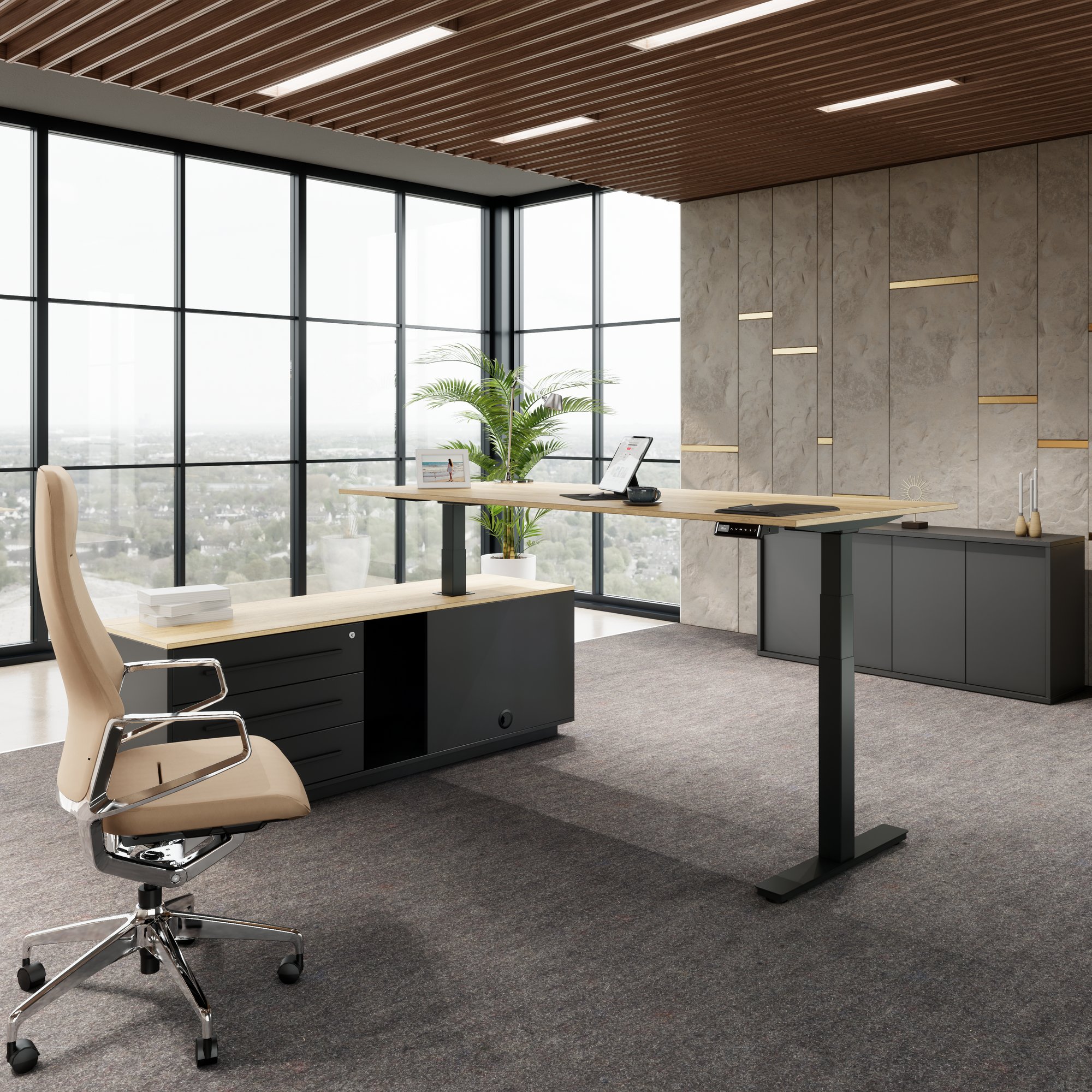 ART Chief Desk con sideboard | 2240 x 1800 mm, regolabile in altezza elettricamente, quercia selvatica - 1 Main Image